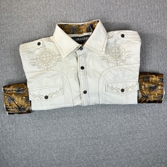 Lamasini Premium Dress Shirt Men XL White Embroidered Western Metal Button Up - Picture 13 of 14